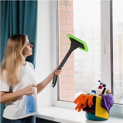 Adjustable Car Window Cleaning Tool – 180° Rotating Glass Scraper with Microfiber Pad
