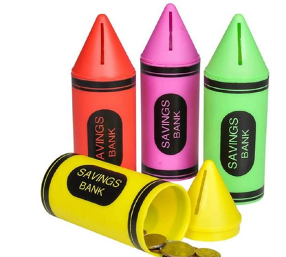 Children’s 6" Crayon Savings Bank – Assorted Colors