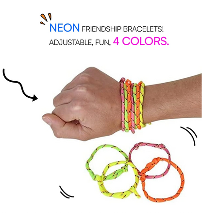 16-Piece Neon Friendship Bracelet & Ring Party Favor Set – 16 Bracelets & 16 Colorful Rings