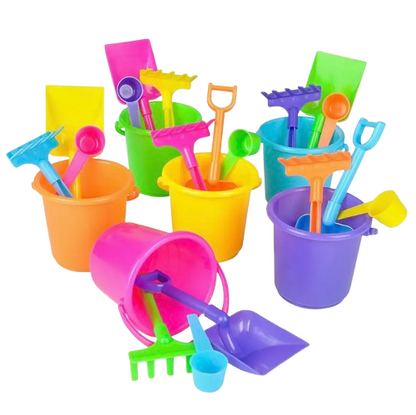 2-Pack Plastic Beach Play Set – 4-Piece Kids Sand Buckets & Tools