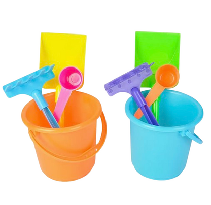 2-Pack Plastic Beach Play Set – 4-Piece Kids Sand Buckets & Tools