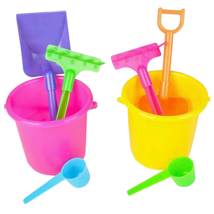 2-Pack Plastic Beach Play Set – 4-Piece Kids Sand Buckets & Tools