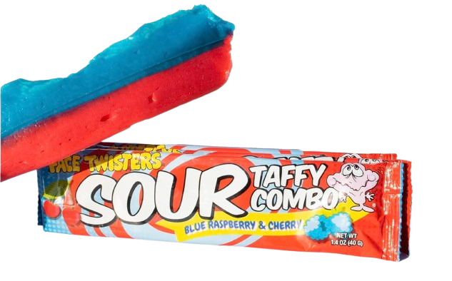 Face Twisters Sour Taffy Combo Blue Raspberry & Cherry – 4 Pack