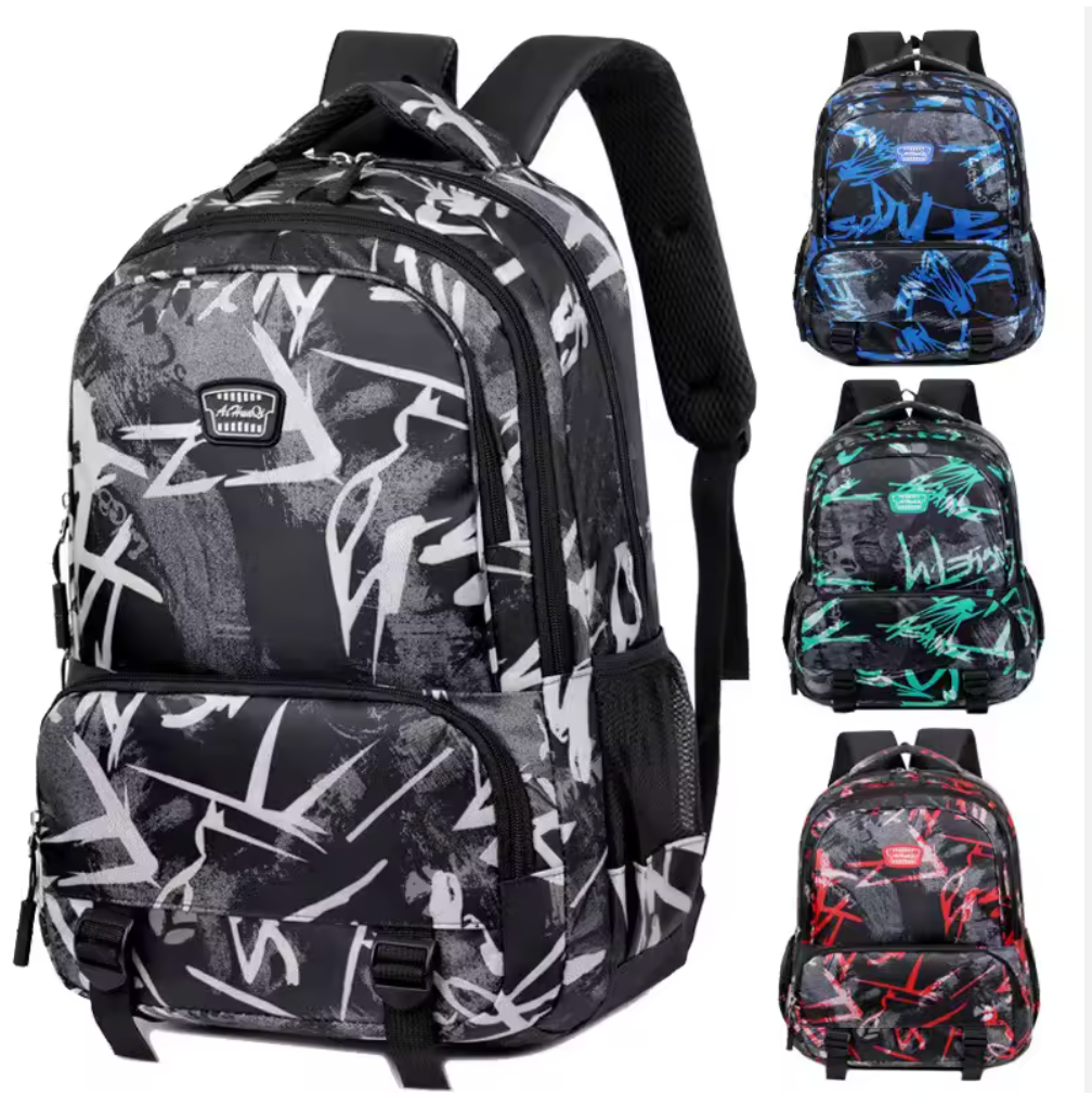 Waterproof Graffiti School Backpack – Multi-Compartment Laptop Travel Rucksack