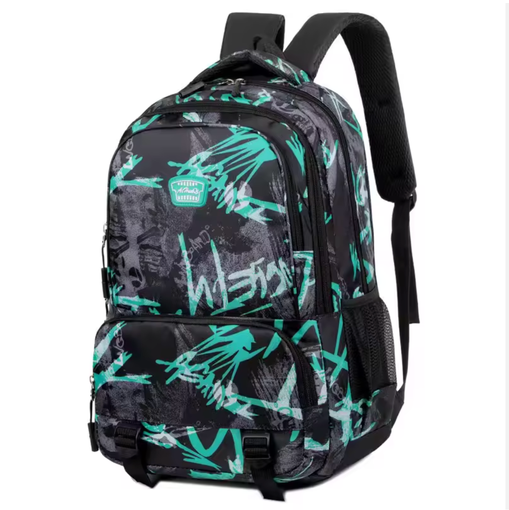 Waterproof Graffiti School Backpack – Multi-Compartment Laptop Travel Rucksack