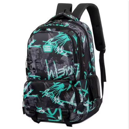 Waterproof Graffiti School Backpack – Multi-Compartment Laptop Travel Rucksack