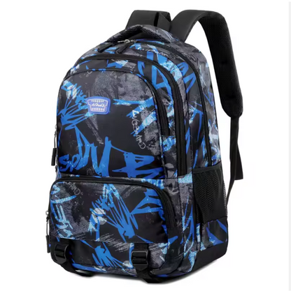 Waterproof Graffiti School Backpack – Multi-Compartment Laptop Travel Rucksack