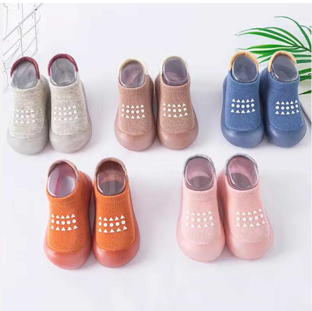 Anti-Slip Rubber Sole Cotton Knitted Toddler Sock Shoes