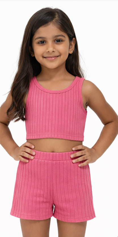 SHEIN Girls’ Ribbed Tank Top & Shorts 2-Piece Summer Set - SIZE 5Y-7Y