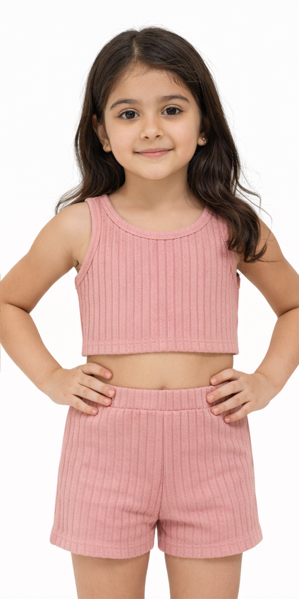 SHEIN Girls’ Ribbed Tank Top & Shorts 2-Piece Summer Set - SIZE 5Y-7Y