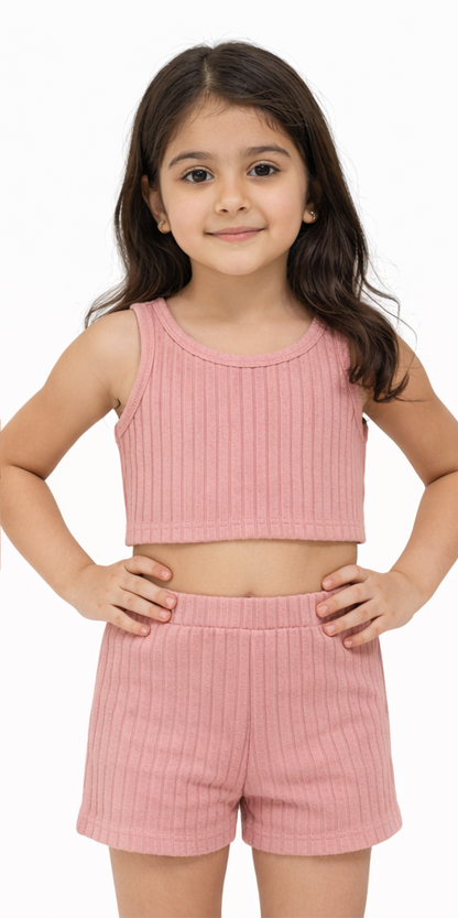 SHEIN Girls’ Ribbed Tank Top & Shorts 2-Piece Summer Set - SIZE 5Y-7Y