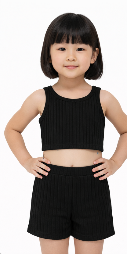 SHEIN Girls’ Ribbed Tank Top & Shorts 2-Piece Summer Set - SIZE 5Y-7Y