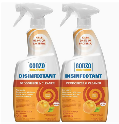 Gonzo Disinfectant Deodorizer & Cleaner, Lavender or Citrus Spray, 2-Pack (24 oz)