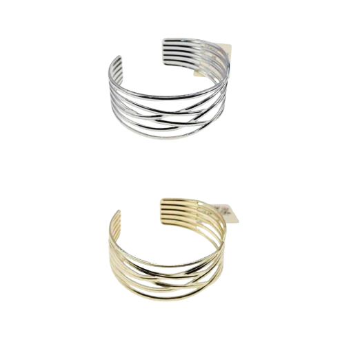 Metal Crisscross Cuff Bracelet Set – Gold & Silver Adjustable Bangles (2 Piece)