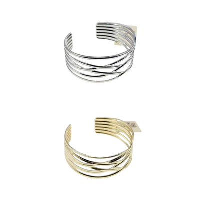 Metal Crisscross Cuff Bracelet Set – Gold & Silver Adjustable Bangles (2 Piece)