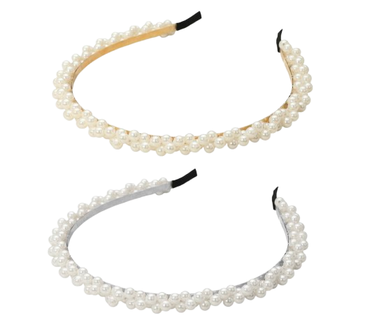 Pearl Beaded Headband Set (2 Pack) – White & Ivory Classic Hair Accessories
