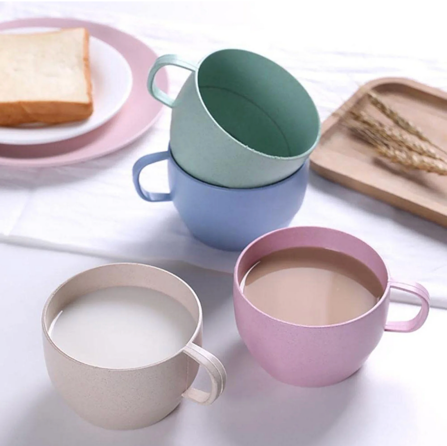 2-Pack Wheat Straw Plastic Cup with Handle