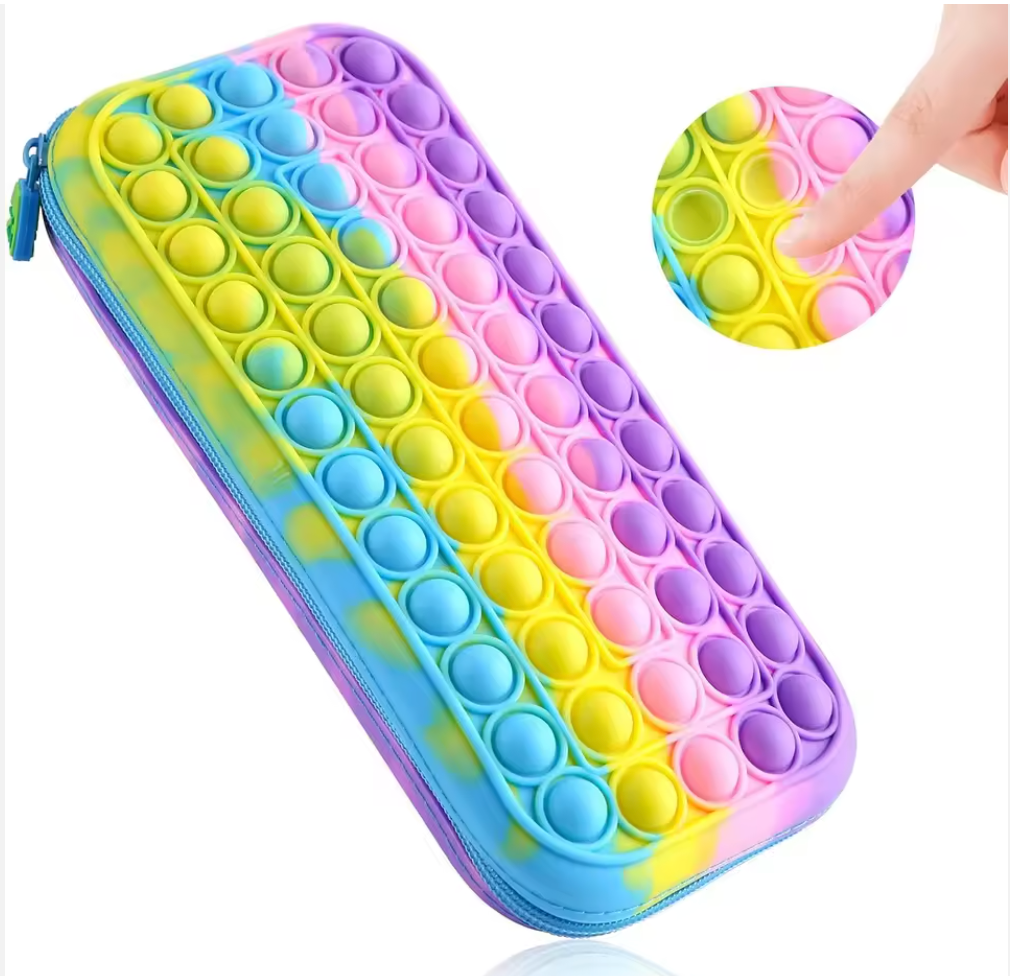 Multi-Storage Pop It Fidget Pencil Case – Rainbow Silicone