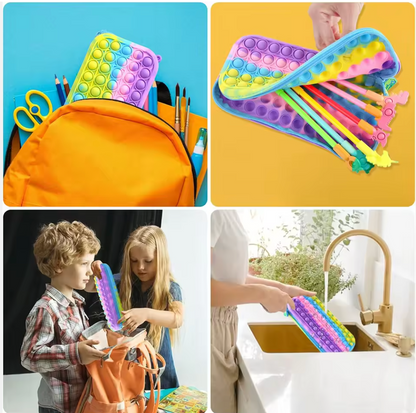 Multi-Storage Pop It Fidget Pencil Case – Rainbow Silicone