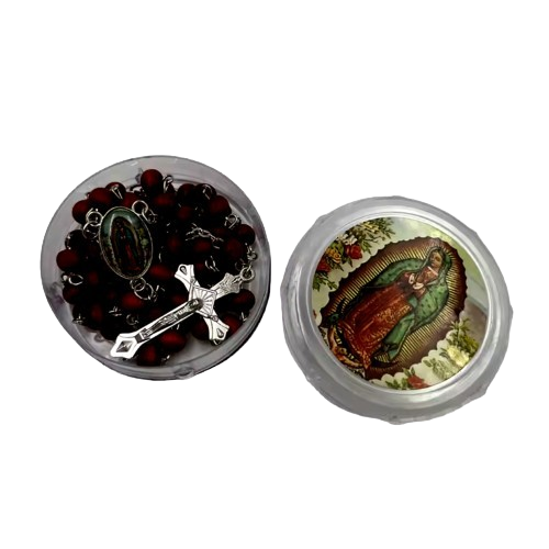 Wooden Rosary Beads Catholic Necklace with Prayer Case