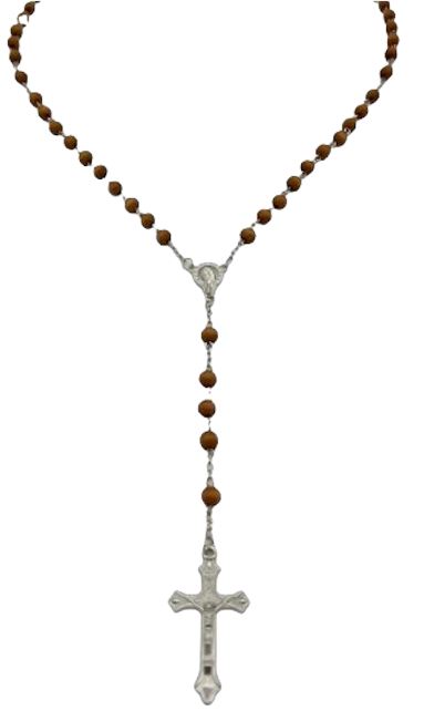 Wooden Rosary Beads Catholic Necklace with Prayer Case