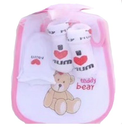 Baby Bib, Sock & Mitten Gift Set – Boys or Girls 3-Piece Matching Sets