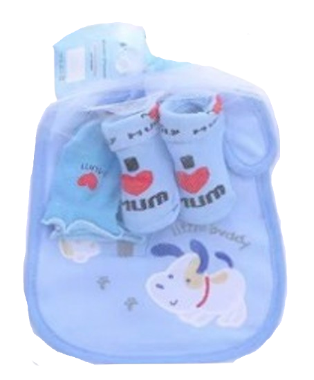 Baby Bib, Sock & Mitten Gift Set – Boys or Girls 3-Piece Matching Sets