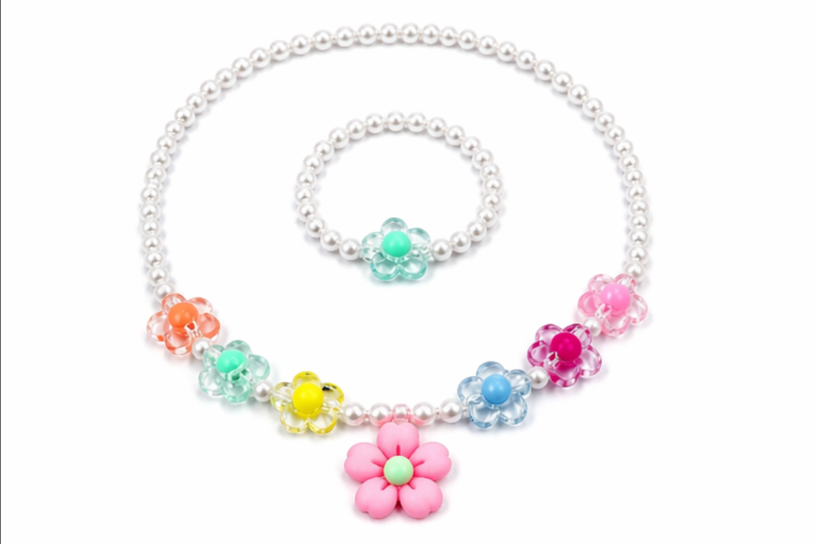 Kids Flower Beaded Jewelry Set – 2 Pieces