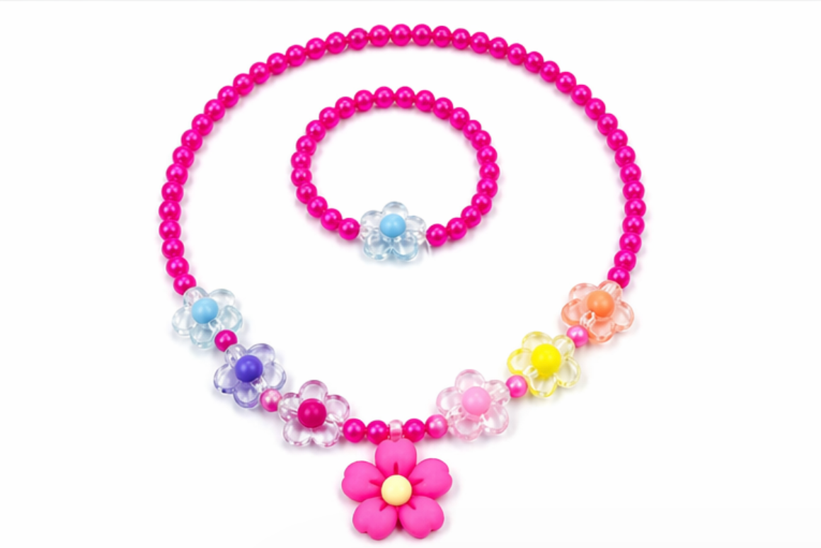 Kids Flower Beaded Jewelry Set – 2 Pieces