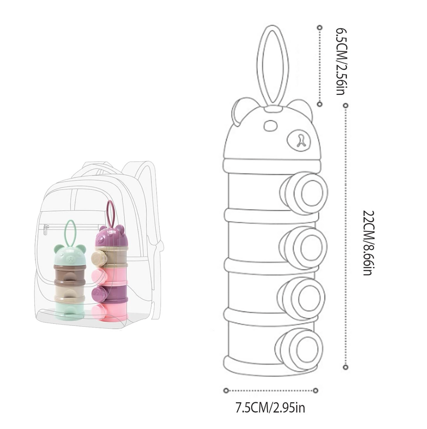 4-Layer Portable Toddler Snack Container & Milk Powder Dispenser with Side Openings