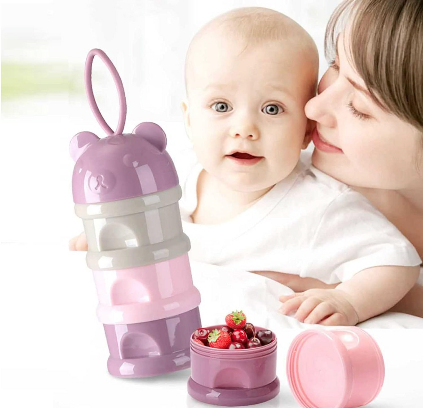 4-Layer Portable Toddler Snack Container & Milk Powder Dispenser with Side Openings