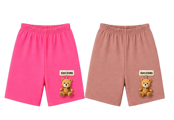 Girls’ Soft Cotton Hanging Teddy Bear Shorts – 2-PacK