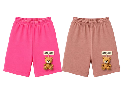 Girls’ Soft Cotton Hanging Teddy Bear Shorts – 2-PacK