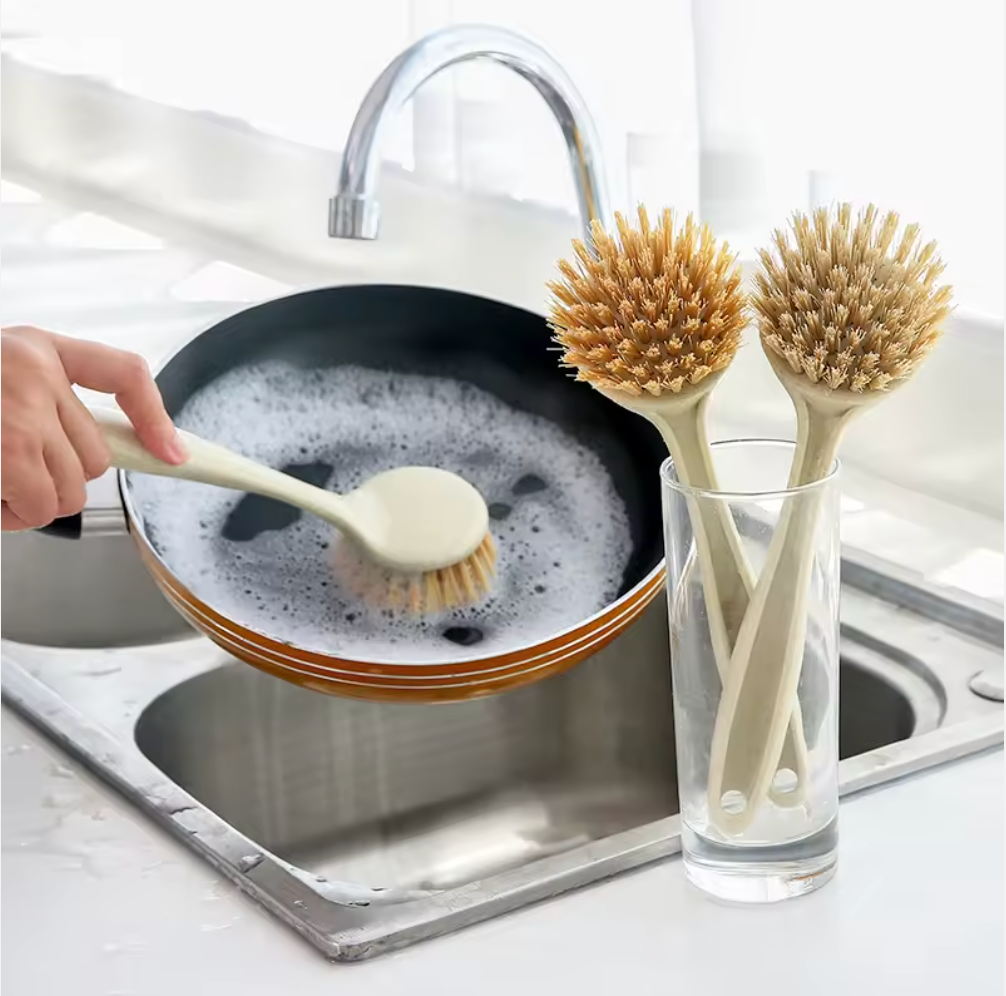 2-Pack Long Handle Kitchen Scrub Brush Non Slip Dish and Pot Cleaning Tool with Soft Bristles for Efficient Cleaning