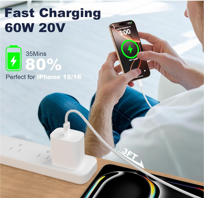 (2-Pack) 30W USB-C to USB-C Braided Fast Charging Cable – 3FT
