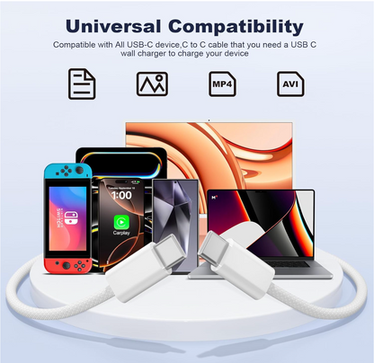 (2-Pack) 30W USB-C to USB-C Braided Fast Charging Cable – 3FT