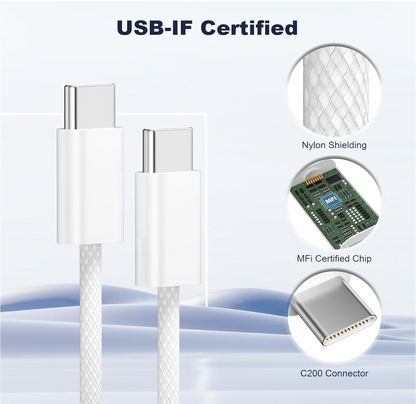 (2-Pack) 30W USB-C to USB-C Braided Fast Charging Cable – 3FT