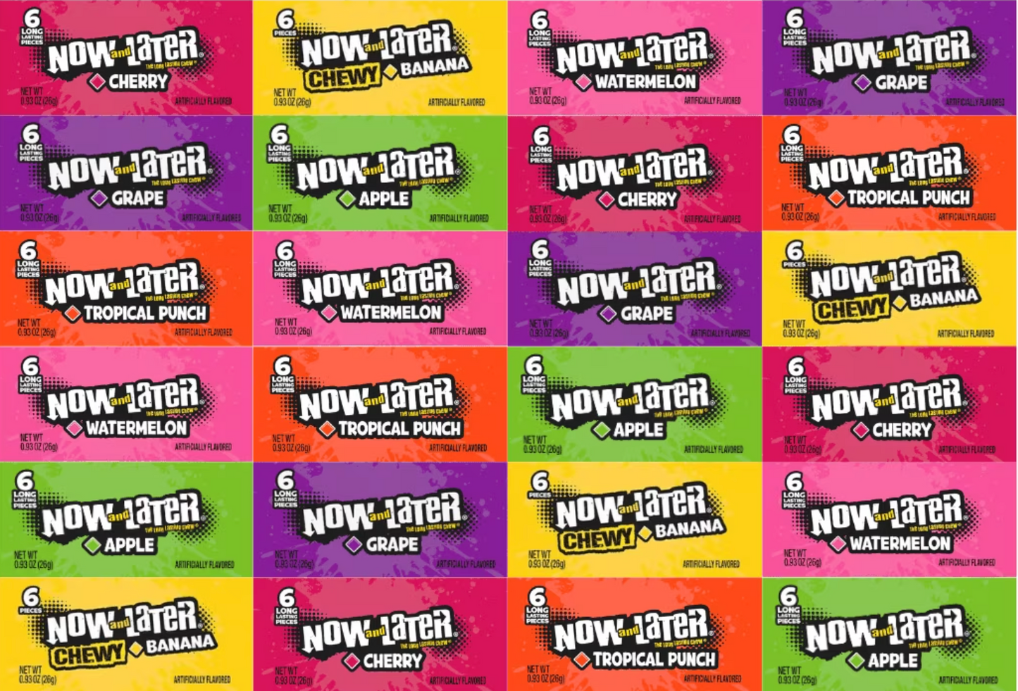 Now and Later Assorted Fruit Chewy Candy Bars 24 Count Variety Pack