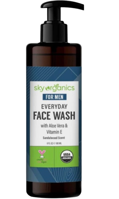 Sky Organics For Men Everyday Face Wash with Aloe Vera & Vitamin E, Sandalwood Scent, 6 fl oz