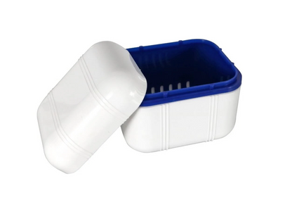 Family Wellness Dental Bath with Safety Basket Denture Case for Dentures, Retainers & Mouthguards