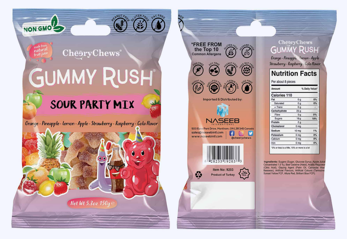 Gummy Rush Sour Party Mix Gummy Candy, 3.17 oz Bags, 2-Pack