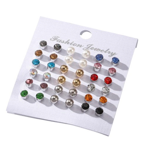 Crystal Stud Earring Set Multi Color Rhinestone Earrings 18 Pack Set