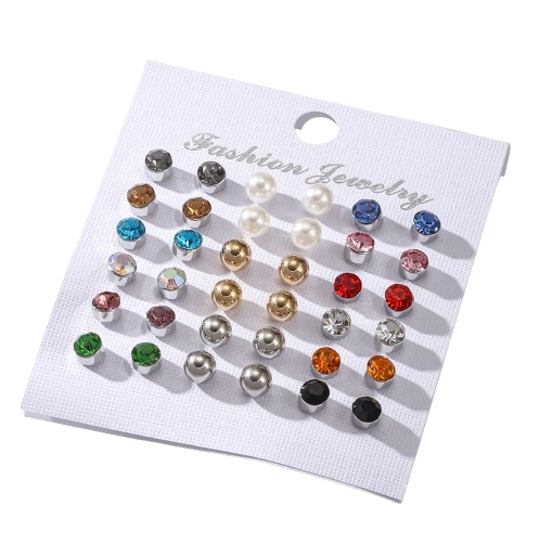 Crystal Stud Earring Set Multi Color Rhinestone Earrings 18 Pack Set