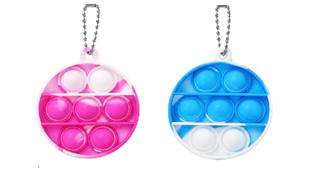 Mini Silicone Push Pop Bubble Fidget Toy Keychain – Compact 2" Round Design - 2 Pack