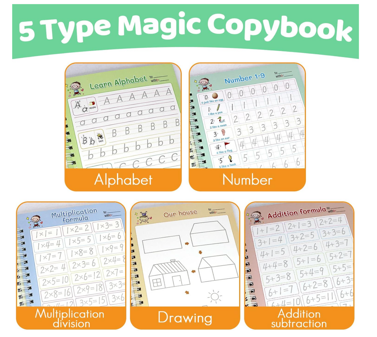 5-Piece Reusable Magic Groove Copybook Set