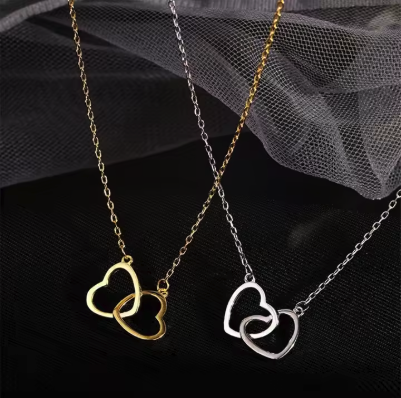 Elegant Double Heart Interlocking Pendant Necklace