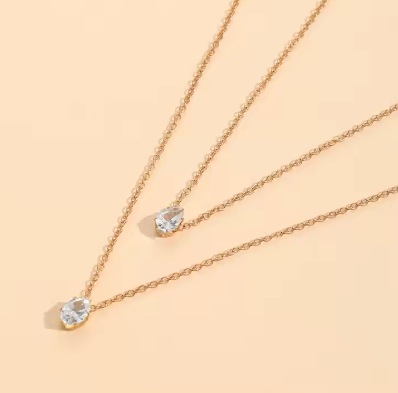 Elegant Double-Layer Crystal Pendant Necklace