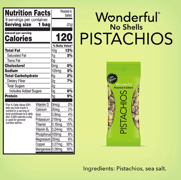 2-Pack of Wonderful Pistachios – No Shells Variety