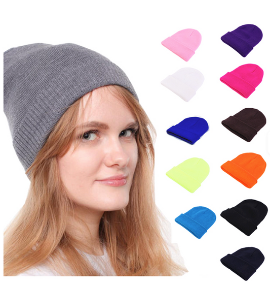 Knit Stretch Beanie Hat, Unisex Cotton Skull Cap, Multiple Colors