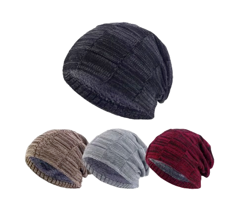 Slouchy Knit Beanie, Double Layer with Fleece Lining, Unisex Winter Hat, Multiple Colors